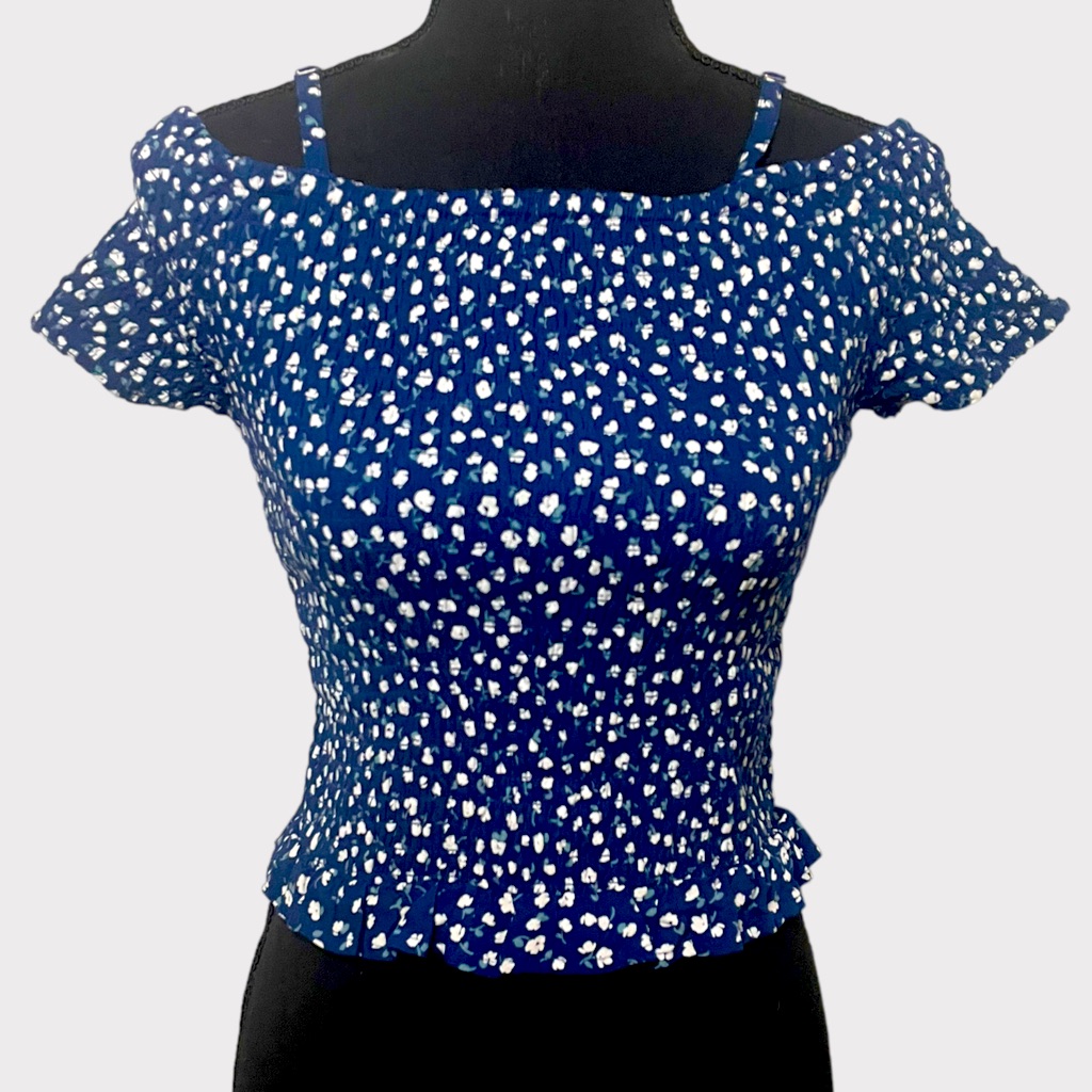 Abercrombie Kids - Floral Smocked Top - Blue/White - Size 13-14